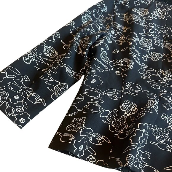 Modcloth Sweet Sophistication Blazer Black White Outline Floral Print Size Med - Picture 9 of 11